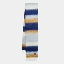 Loewe Blue/Brown Anagram Patch Striped Mohair Blend Tasseled Scarf 