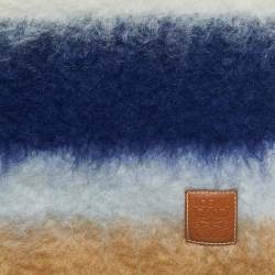 Loewe Blue/Brown Anagram Patch Striped Mohair Blend Tasseled Scarf 