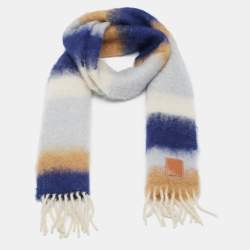 Loewe Blue/Brown Anagram Patch Striped Mohair Blend Tasseled Scarf 