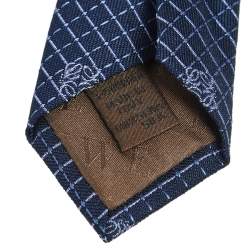 Pre Owned Loewe Navy Blue Logo Motif Silk Tie