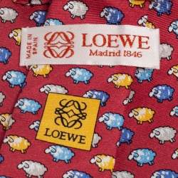 Loewe Vintage Red Sheep Print Classic Silk Tie 