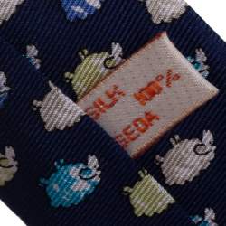 Loewe Blue Sheep Print Classic Silk Tie