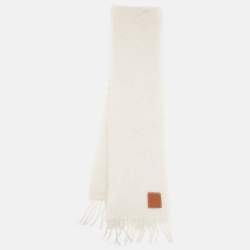 Loewe Ivory Mohair Wool Blend Fringed Scarf 