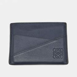 Pre Owned Loewe Puzzle Edge Navy Blue Leather Card Holder