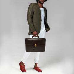 Loewe Brown Leather Lock Briefcase