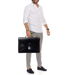 Loewe Black Leather Anagram Embossed Briefcase