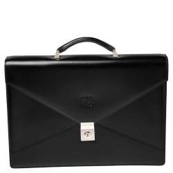 Loewe Black Leather Anagram Embossed Briefcase