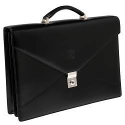 Loewe Black Leather Anagram Embossed Briefcase