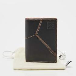 Pre Owned Loewe Black Leather Puzzle Stitch Bifold Card Holder 