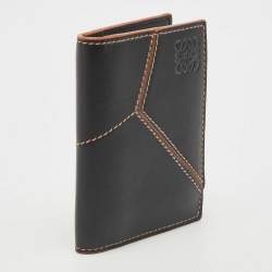 Pre Owned Loewe Black Leather Puzzle Stitch Bifold Card Holder 