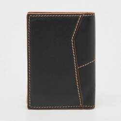 Pre Owned Loewe Black Leather Puzzle Stitch Bifold Card Holder 