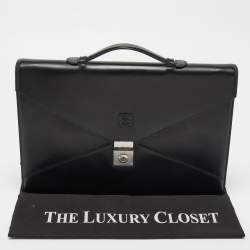 Pre Owned Loewe Black Glossy Leather Slim Briefcase