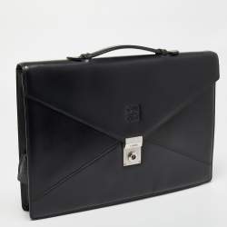 Pre Owned Loewe Black Glossy Leather Slim Briefcase