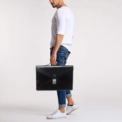 Pre Owned Loewe Black Glossy Leather Slim Briefcase