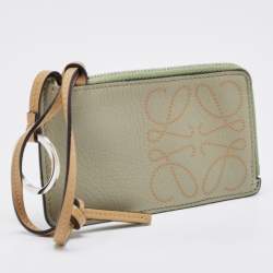 Pre Owned Loewe Grey Leather Anagram Coin Card Holder