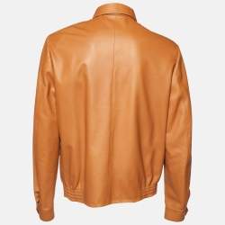 Pre Owned Loewe Tan Brown Leather and Linen Reversible Blouson Jacket XL