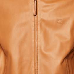Pre Owned Loewe Tan Brown Leather and Linen Reversible Blouson Jacket XL