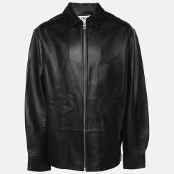 Loewe Black Leather Logo Embossed Zip Jacket M
