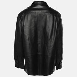 Loewe Black Leather Logo Embossed Zip Jacket M