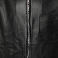 Loewe Black Leather Logo Embossed Zip Jacket M