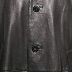 Loewe Black Leather Button Front Coat XXXL