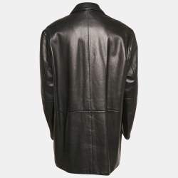 Loewe Black Leather Button Front Coat XXXL