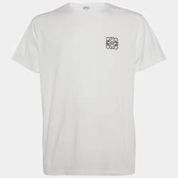 Pre Owned Loewe White Anagram Embroidery Cotton Crew Neck T-Shirt XL