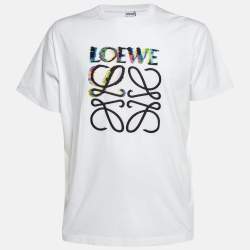 Pre Owned Loewe White Glitch Anagram Cotton Crew Neck T-Shirt L