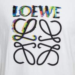 Pre Owned Loewe White Glitch Anagram Cotton Crew Neck T-Shirt L