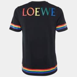 Pre Owned Loewe Black Cotton Knit Contrast Detail T-Shirt S