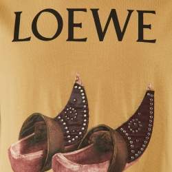 Pre Owned Loewe Light Brown Printed Cotton Knit Studded Detail T-Shirt S