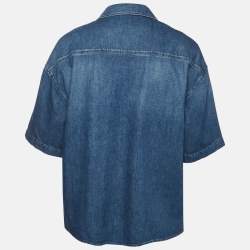 مملوكة مسبقًا Loewe Blue Anagram Embroidered Denim Bowling Shirt L