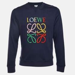 مملوكة مسبقًا Loewe Navy Blue Anagram Embroidered Cotton Crew Neck Sweatshirt S