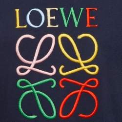Pre Owned Loewe Navy Blue Anagram Embroidered Cotton Crew Neck Sweatshirt S