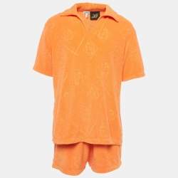 Loewe X Paula Ibiza Orange Anagram Terry Cotton Shirt & Shorts Set M