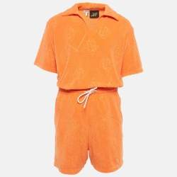 Loewe X Paula Ibiza Orange Anagram Terry Cotton Shirt & Shorts Set M