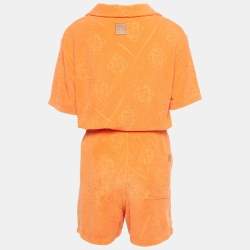 Loewe X Paula Ibiza Orange Anagram Terry Cotton Shirt & Shorts Set M