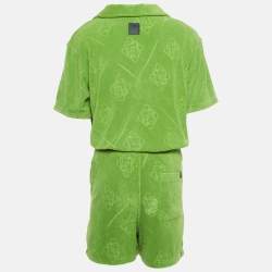 Pre Owned Loewe X Paula Ibiza Green Anagram Terry Cotton Shirt & Shorts Set M