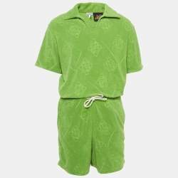 Pre Owned Loewe X Paula Ibiza Green Anagram Terry Cotton Shirt & Shorts Set M