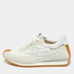 Pre Owned Loewe White/Grey Suede and Nylon Runner Lace Up Sneakers Size 41