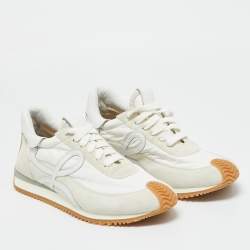 Pre Owned Loewe White/Grey Suede and Nylon Runner Lace Up Sneakers Size 41