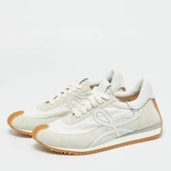 Pre Owned Loewe White/Grey Suede and Nylon Runner Lace Up Sneakers Size 41