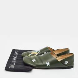 Pre Owned Loewe x Suna Fujita "Toy" Panda-Print Size 41 Green Leather Slippers
