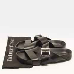 Pre Owned Loewe Easy Buckled Size 42 Black Leather Flat Slides