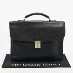 Pre Owned Longchamp Black Leather Briefcase