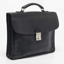 Pre Owned Longchamp Black Leather Briefcase