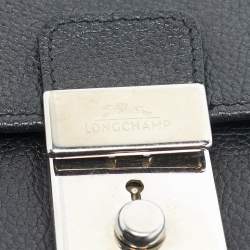 Pre Owned Longchamp Black Leather Briefcase