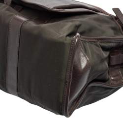 Longchamp Dark Brown/Green Nylon And Leather Weekender Bag