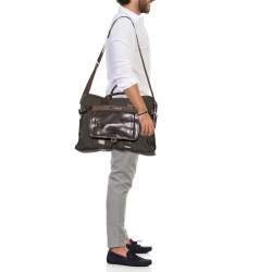 Longchamp Dark Brown/Green Nylon And Leather Weekender Bag
