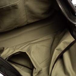 Longchamp Dark Brown/Green Nylon And Leather Weekender Bag